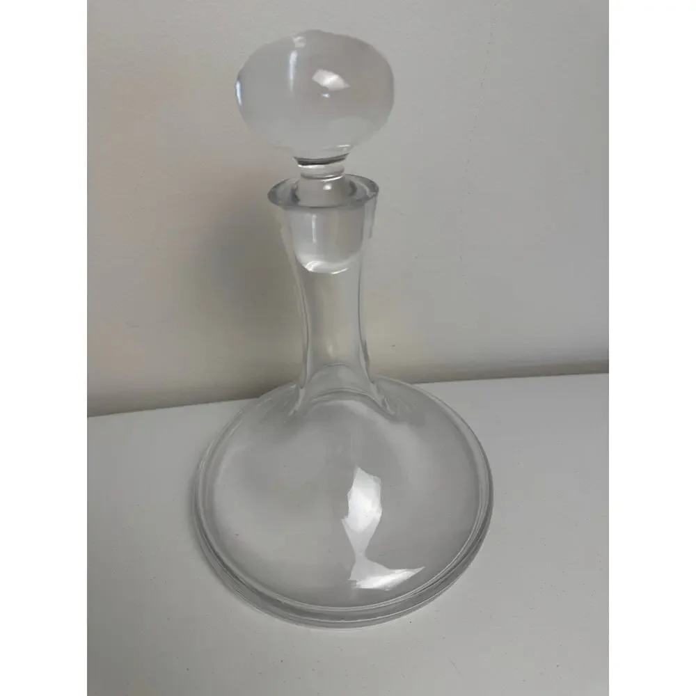 Krosno Poland 11” Crystal Glass Decanter Bottle w/ Stopper- Heavy! Wine Aerator